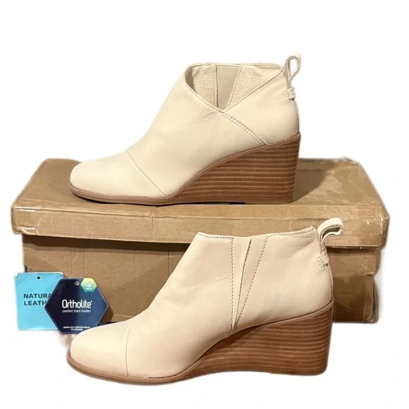 Toms Cream Leather Wedge Shoes - Picture 1 of 10